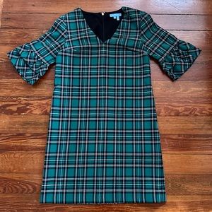 draper james green & black plaid v-neck shift dress, women’s sz 0